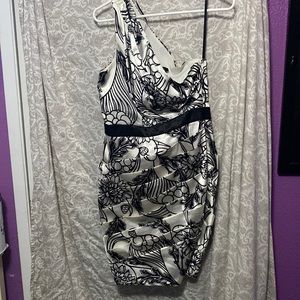 One shoulder black and white  knee length dress, JUNIORS